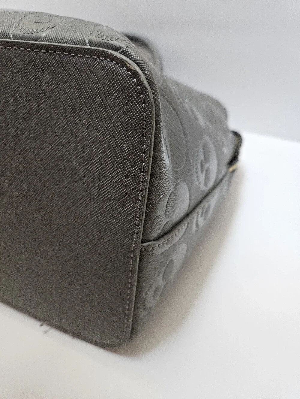 Betsey Johnson Charcoal Gray Embossed Skull Satchel Handbag Purse